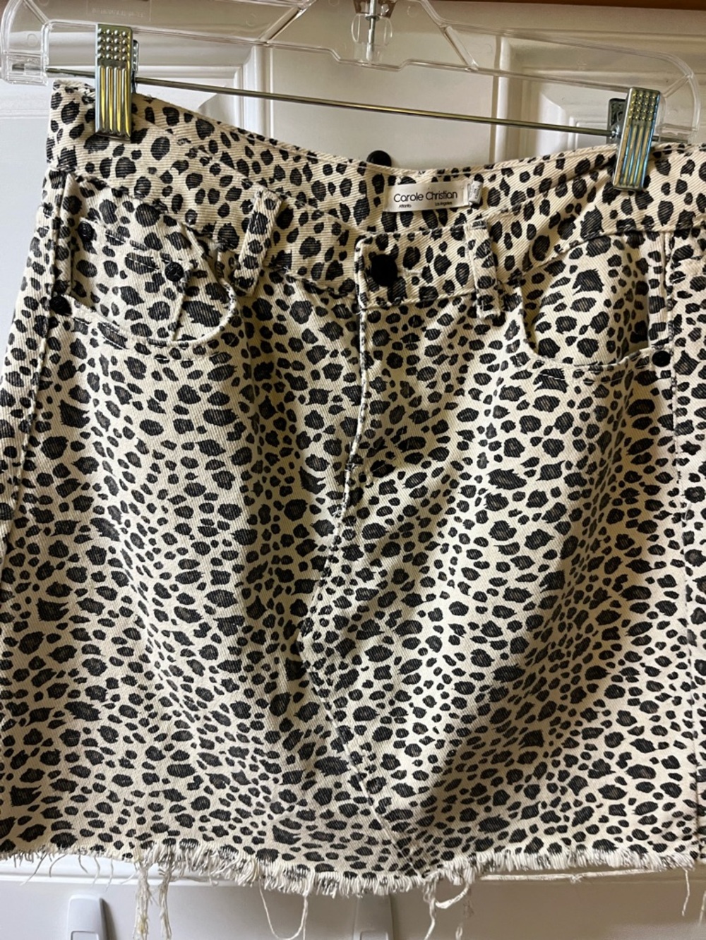 Carole Christian Leopard Print Mini Skirt in Cream and Black
